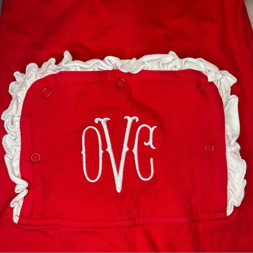 Classic Whimsy Red & White Monogrammed OVC Holiday Butt Flap Sleeper